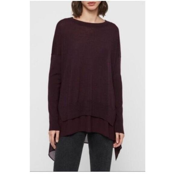 All Saints Tops - All Saints Sweater Womens Large Libby Crew Neck 100% Merino Wool Purple High Low